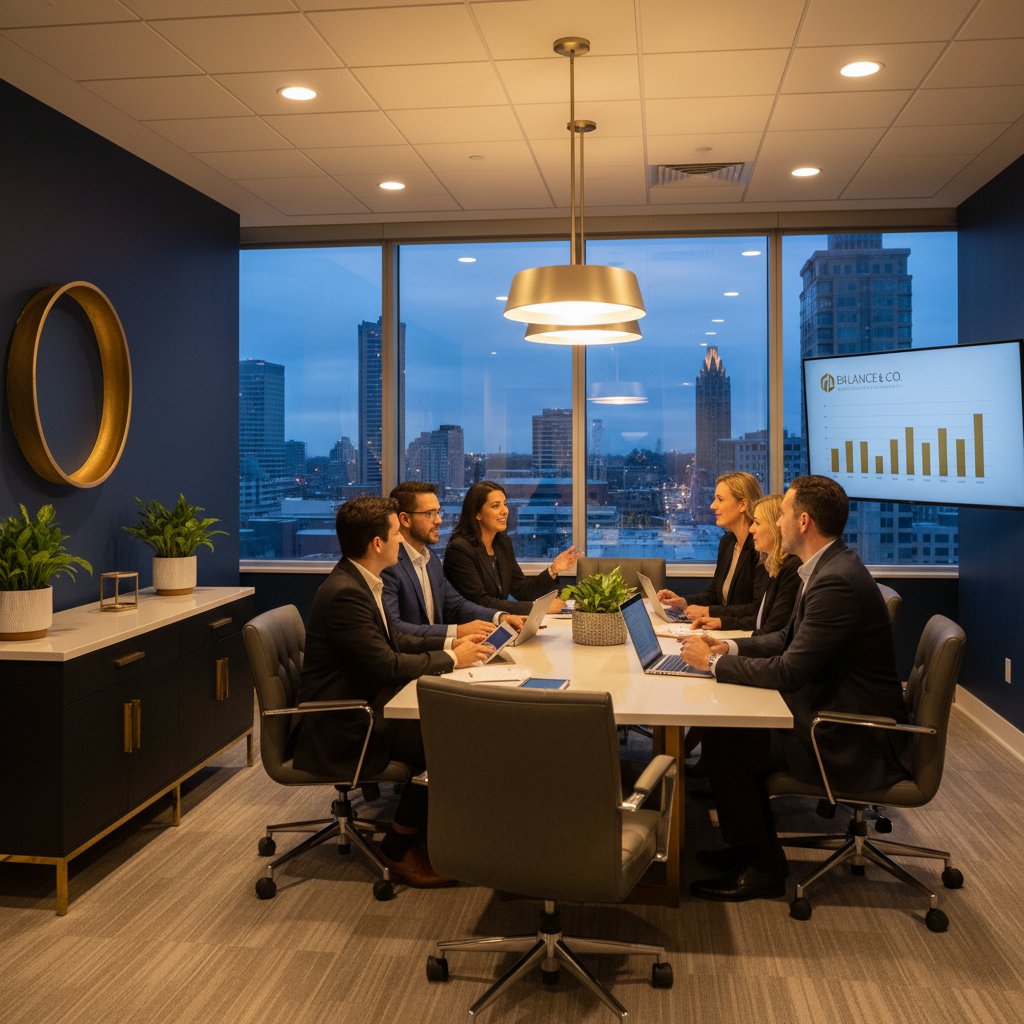 Professional accounting office with team